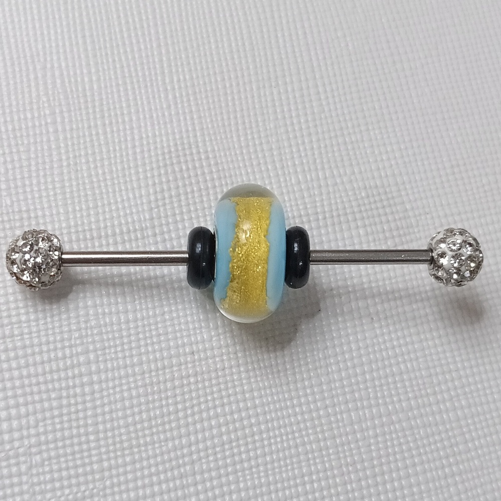Trollbeads Beads Light Blue Gold Chakra Glass Murano Silver 925 Bead